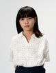 Top manches courtes blanc col polo crochet ajouré fille-10