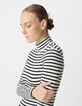 Dames-T-shirt met navy coltrui en witte strepen-4