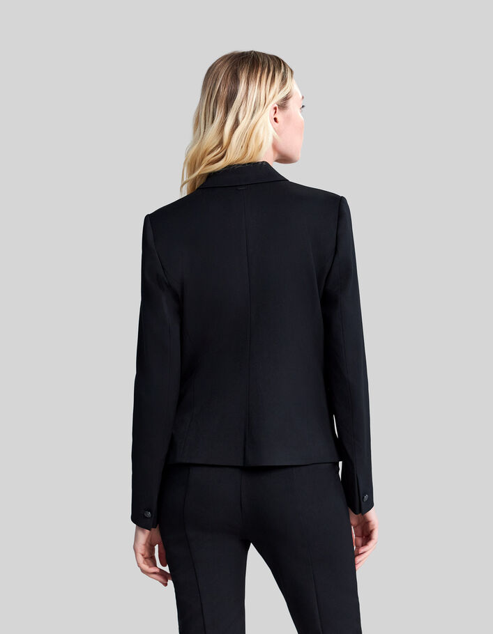 Veste tailleur en twill noir coupe ajustée femme-2