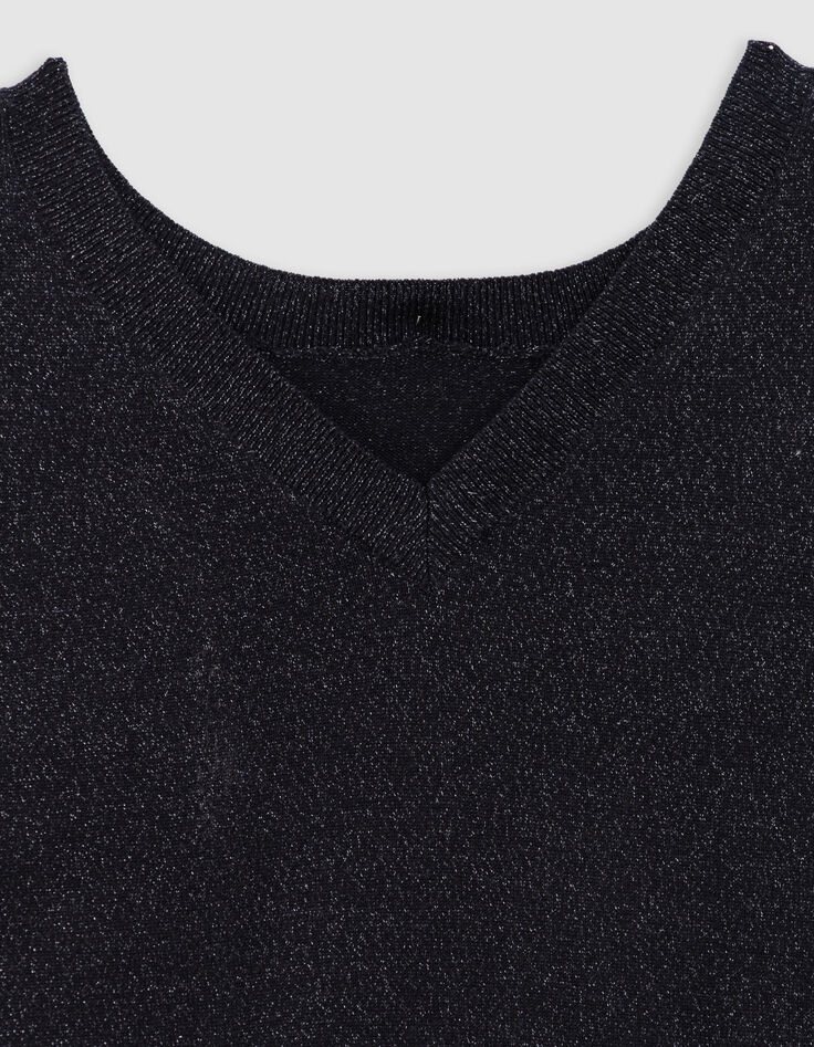 Pull noir tricot fin r&eacute;versible devant dos-2