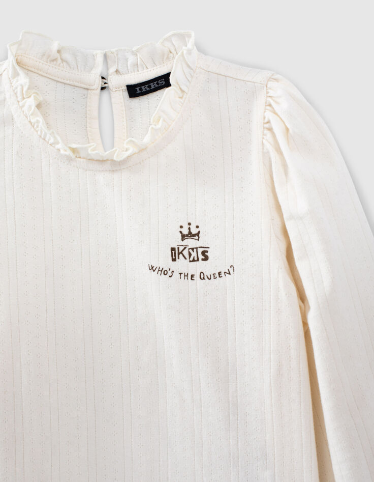 Girls’ ecru T-shirt with ruff collar-2