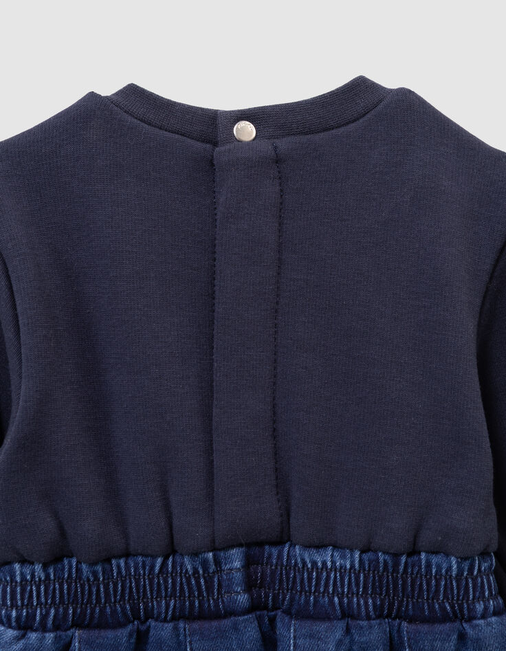 Marineblaues Babymädchenkleid Mischgewebe Schleifenstick-6