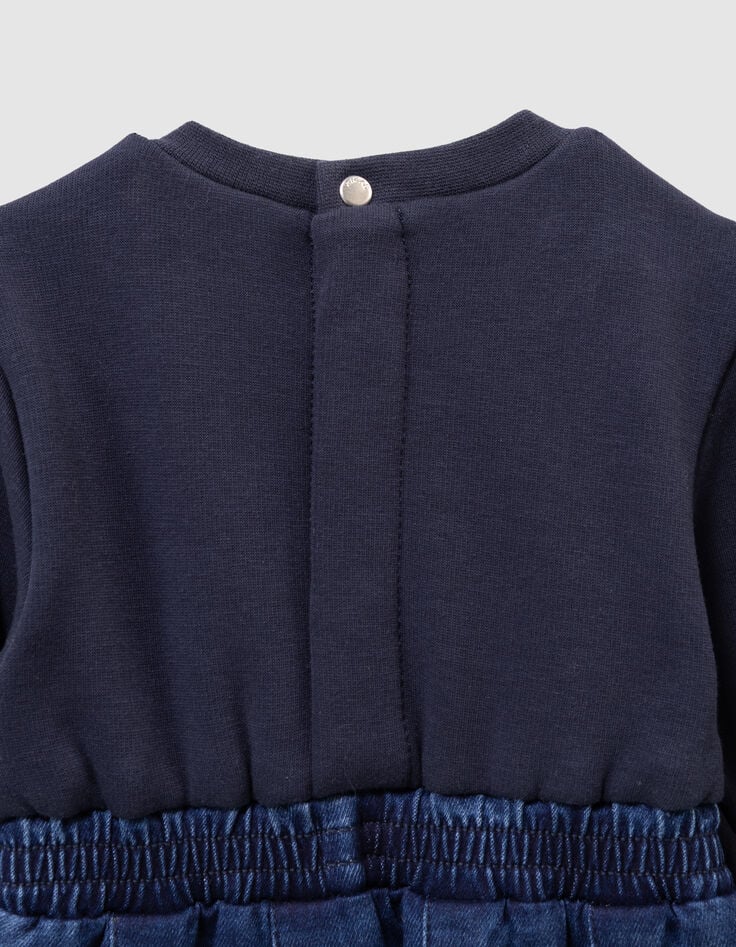 Robe marine bi-matière broderie noeud bébé fille-6 Robe marine bi-matière broderie noeud bébé fille-6
