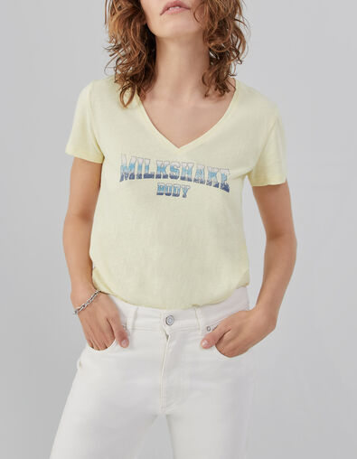 Gelbes Damen-T-Shirt mit Messagemotiv in Deep-Dye-Optik - IKKS