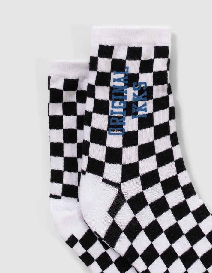 Boys’ black checkerboard/white striped socks - IKKS