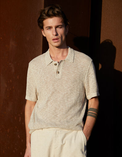 Polo beige tricot ajouré fantaisie Homme - IKKS