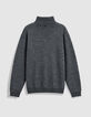 Pull col roul&eacute; gris tricot 100% laine Homme-6