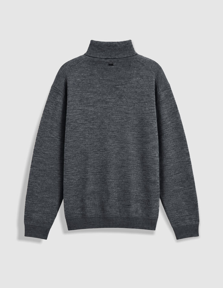 Pull col roul&eacute; gris tricot 100% laine Homme-6