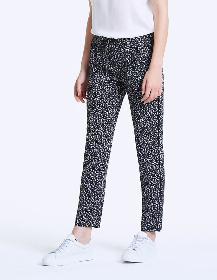 Pantalon droit en crêpe imprimé floral femme-3