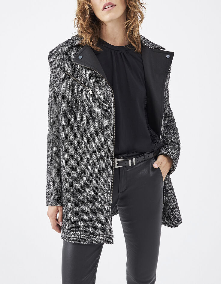 Women’s black wool blend coat with faux leather collar-2
