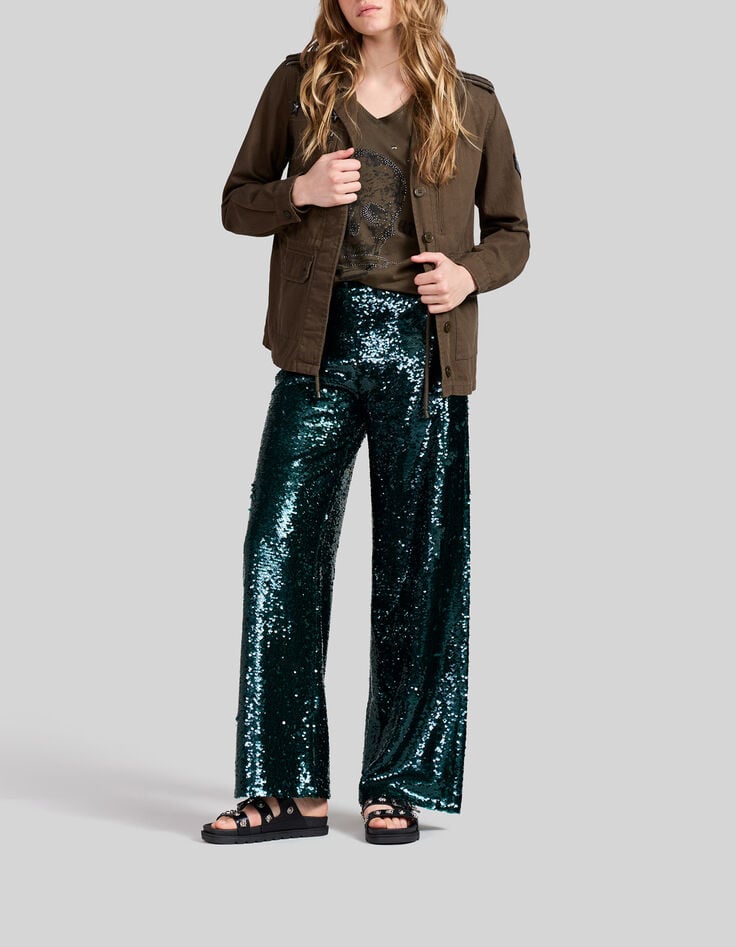 Pantalon de costume malachite tout sequins Femme-1