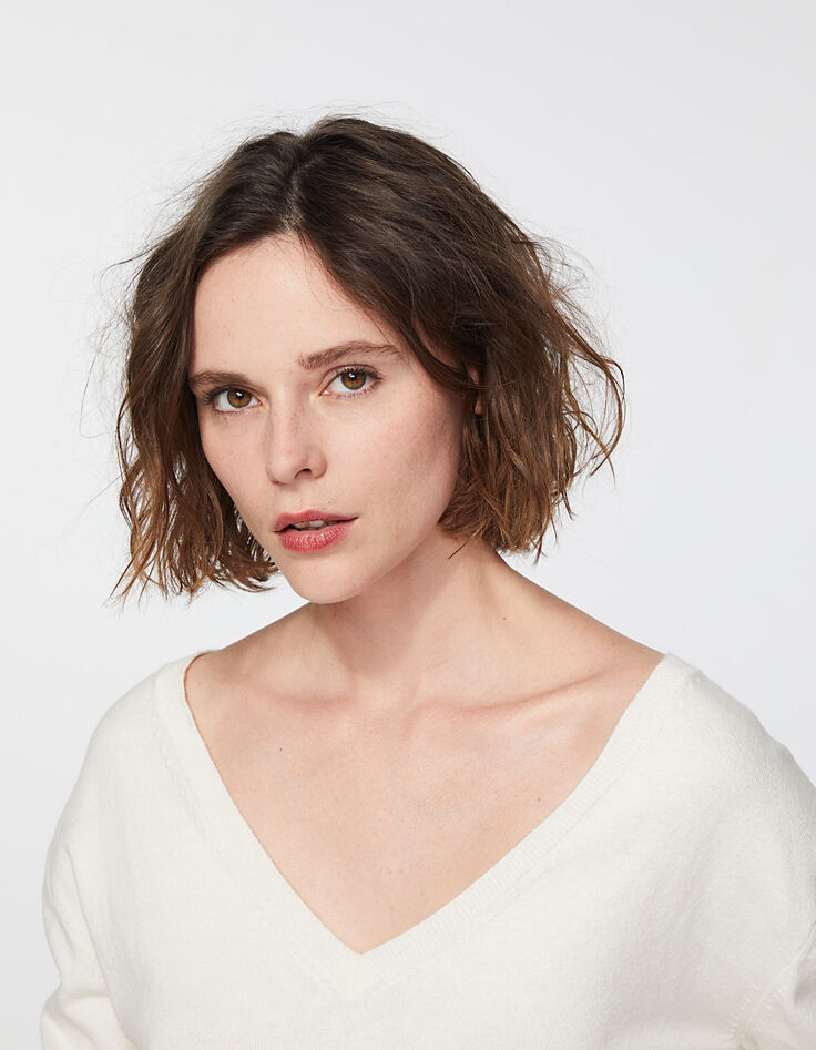 Pull blanc cassé coton cachemire éclair decolleté dos femme-4 Pull blanc cassé coton cachemire éclair decolleté dos femme-4