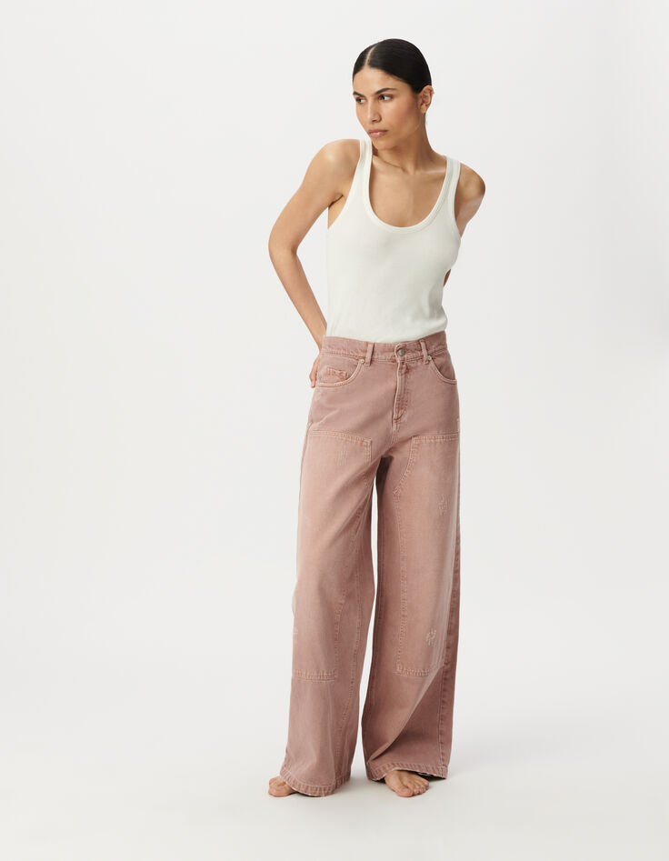 Rosa weite Damenjeans hoher Bund Edie-2 Rosa weite Damenjeans hoher Bund Edie-2