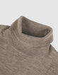 Pull col roul&eacute; beige tricot 100% laine Homme-8