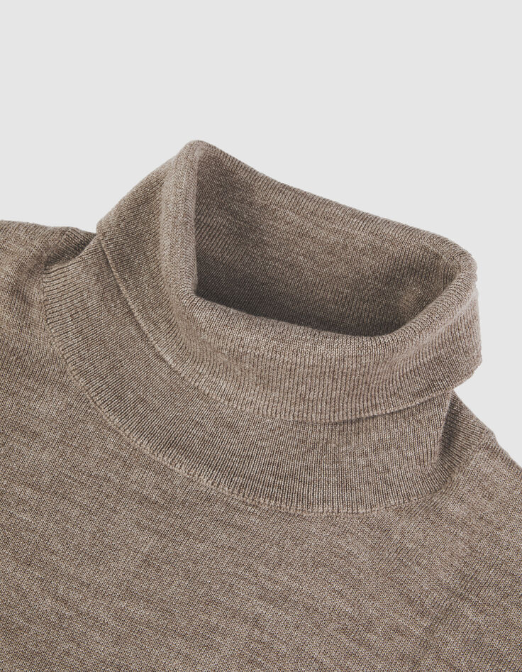 Pull col roul&eacute; beige tricot 100% laine Homme-8