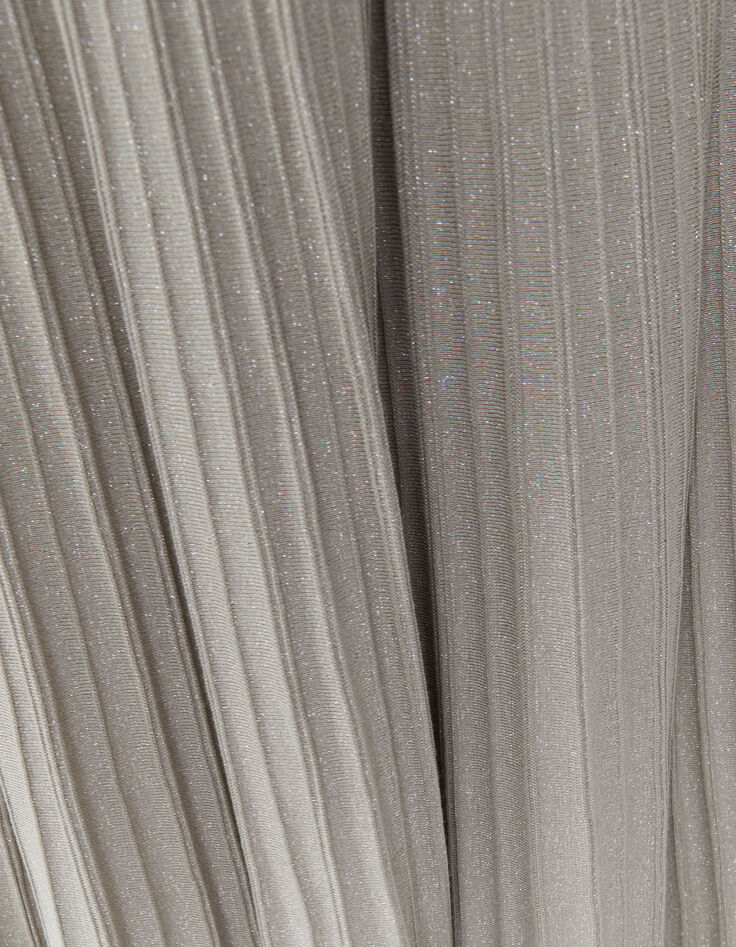 Jupe longue champagne en tricot côtelé lurex Femme-5
