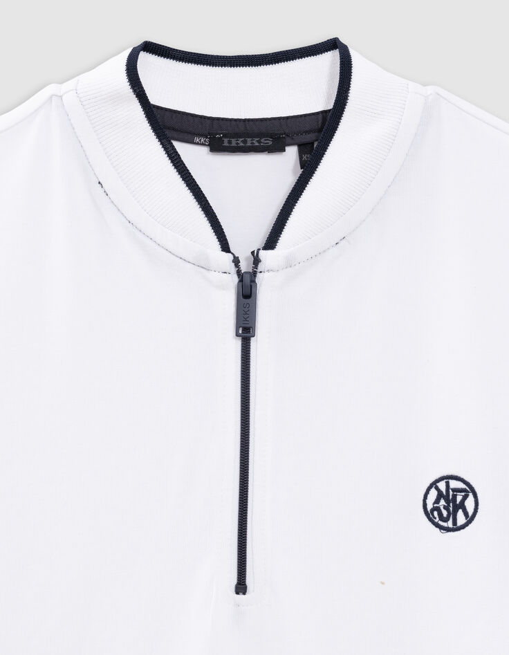 Polo blanc coton bio col zippé garçon-5