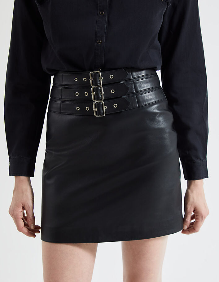 Women's decorative buckle belts lambskin leather skirt-4