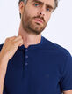 Polo indigo en coton relief&eacute; Homme-4