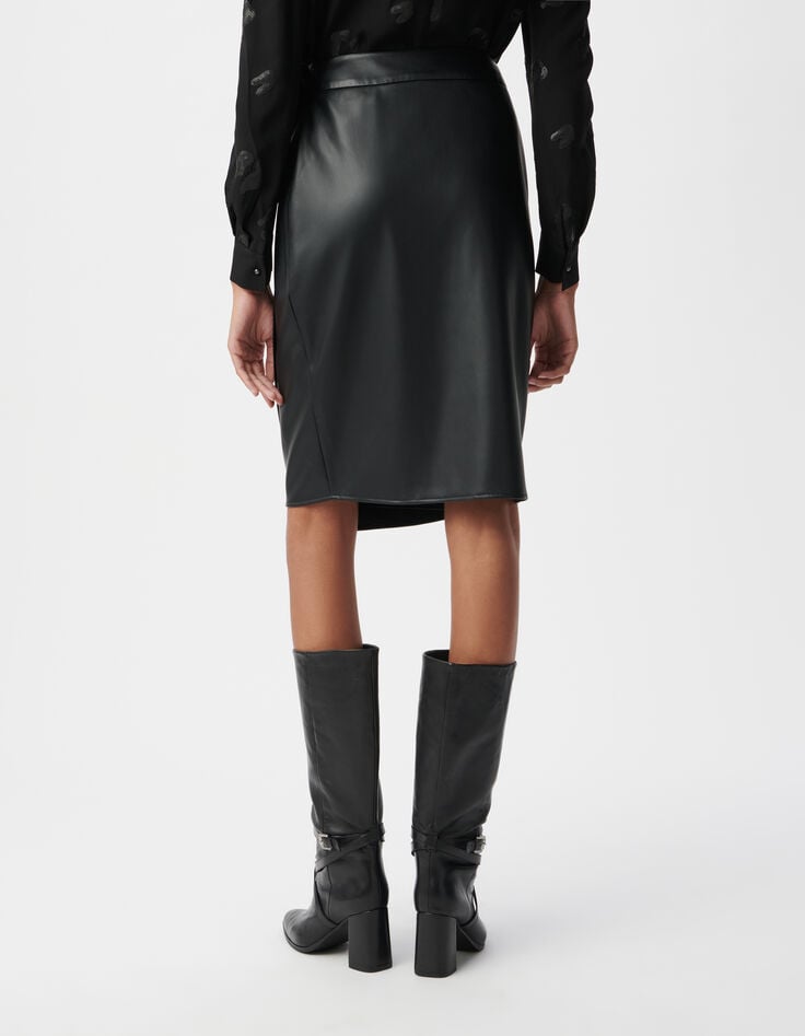 Jupe crayon noire forme portefeuille Femme-3