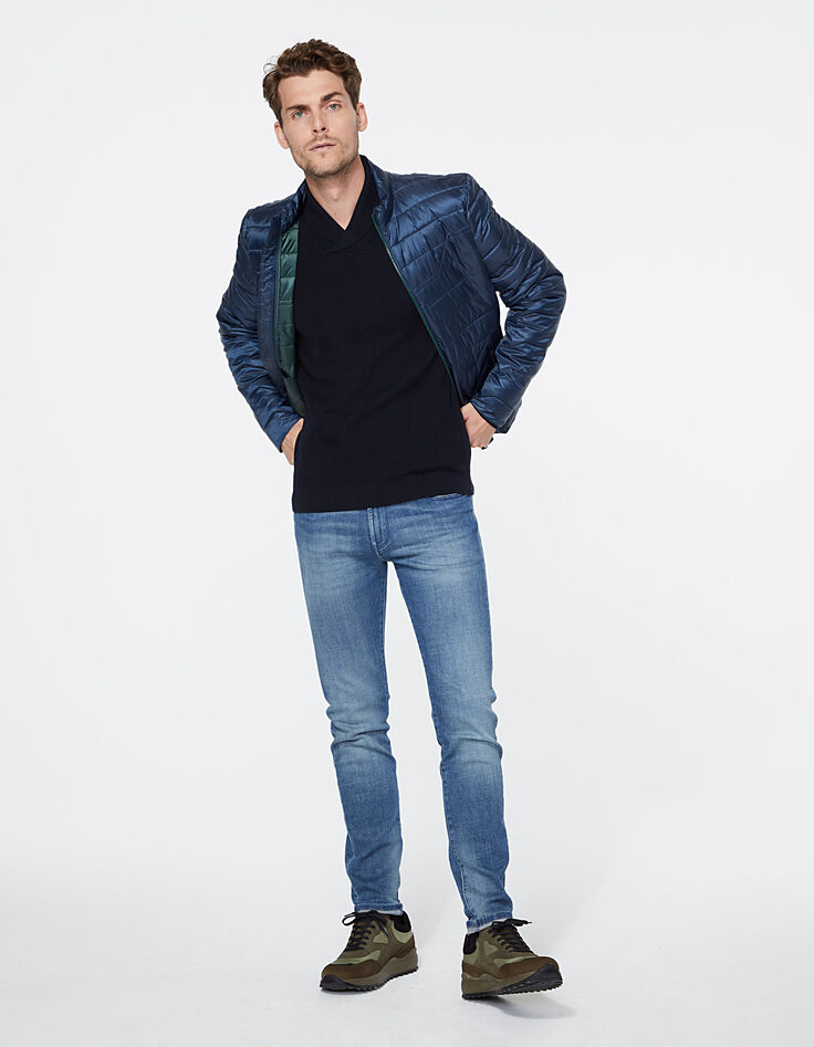 Pull marine tricot losanges reliefés Homme-6