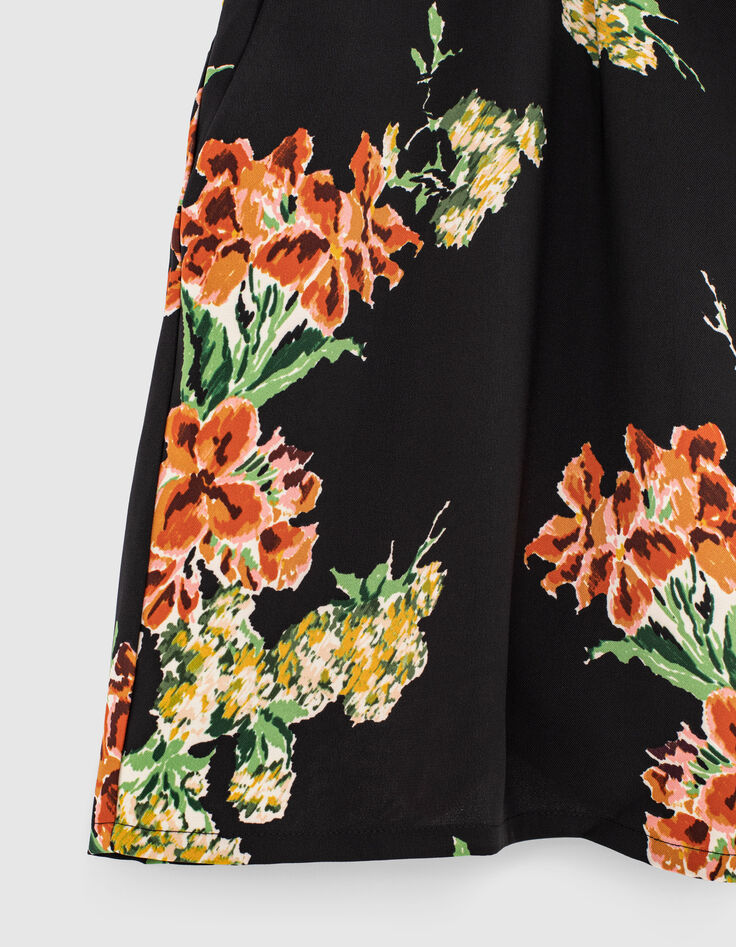 Combinaison en twill noir imprimé bouquet de fleurs femme-4 Combinaison en twill noir imprimé bouquet de fleurs femme-4