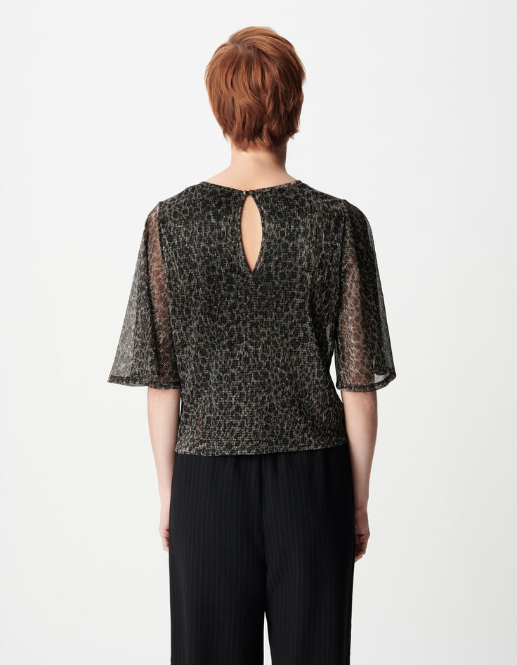 Top noir &agrave; manches 3/4 et col rond pour femme-3