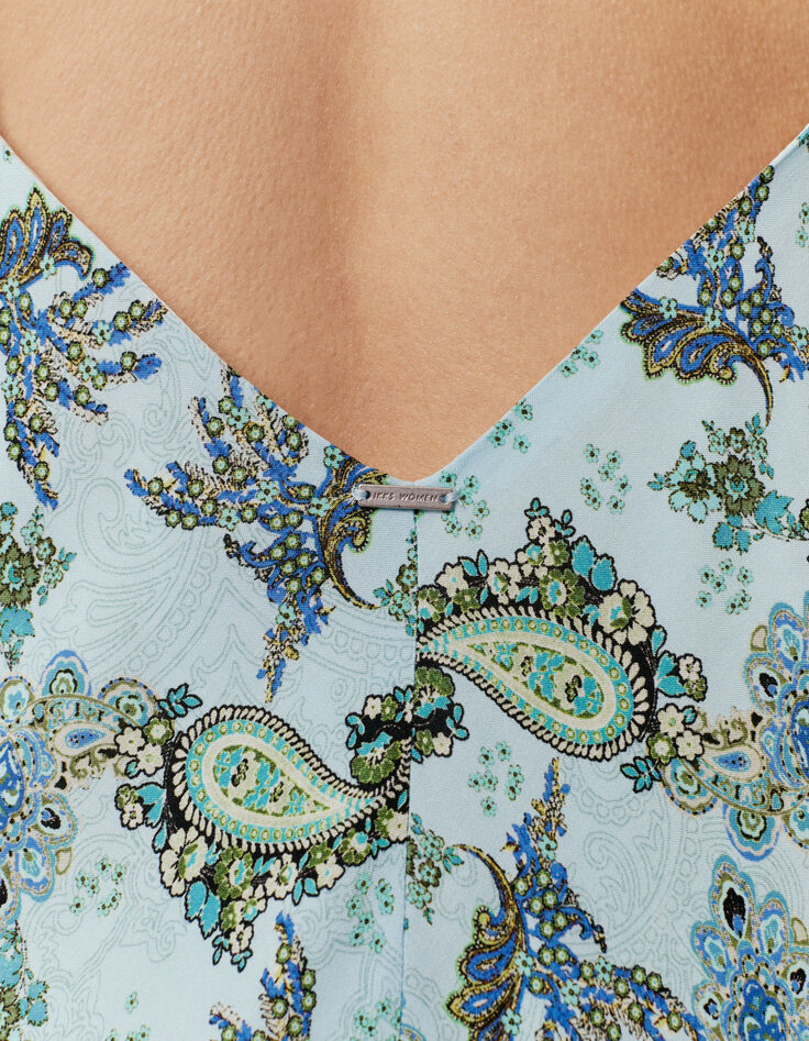 Women’s turquoise Paisley print viscose long dress-4