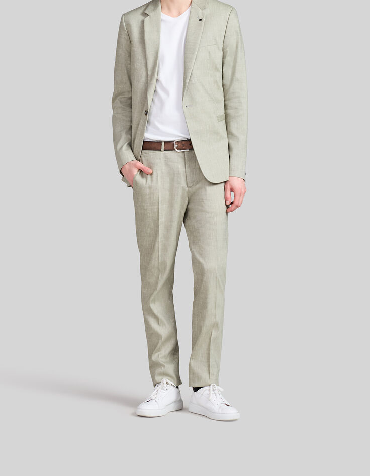 Veste de costume pistache lin m&eacute;lang&eacute; Homme-1