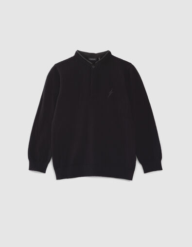 Pull noir tricot à col tunisien garçon - IKKS