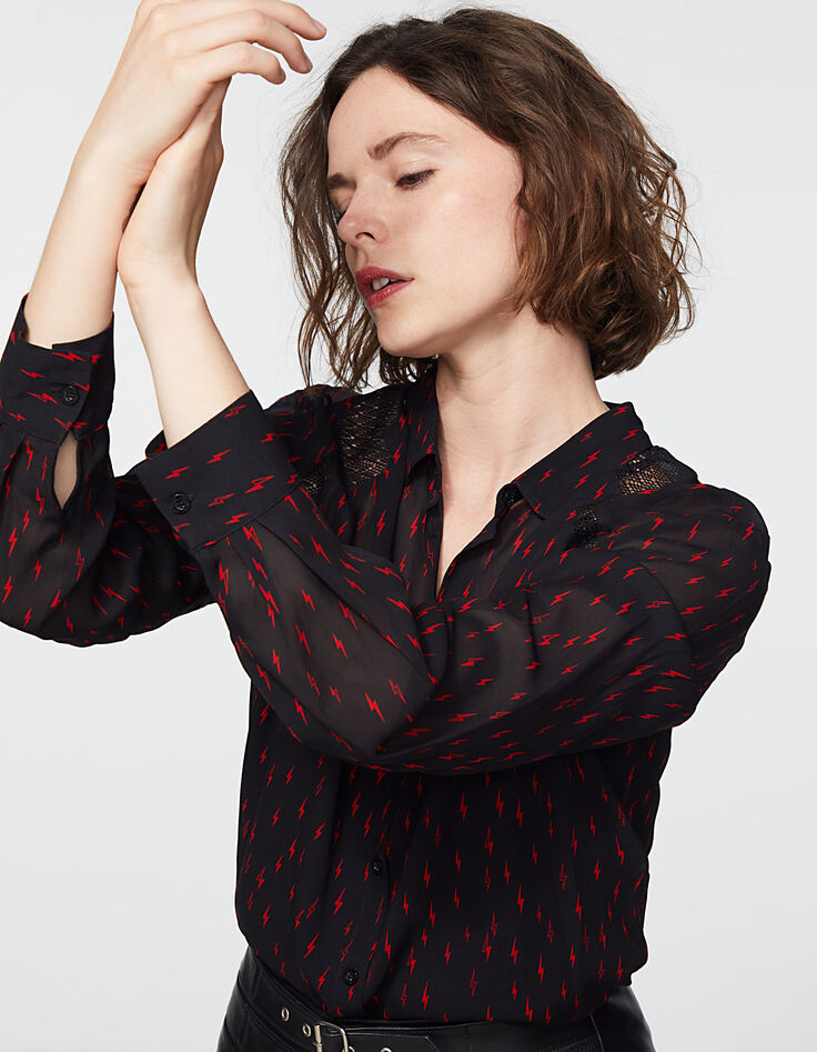 Camisa de velo de viscosa estampado rayos y rejilla mujer-1