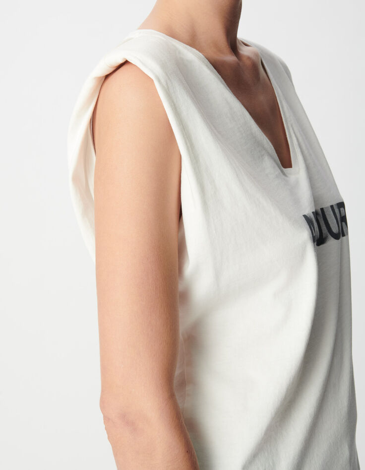 Camiseta blanca de mujer de algod&oacute;n org&aacute;nico con mensaje en las hombreras-4