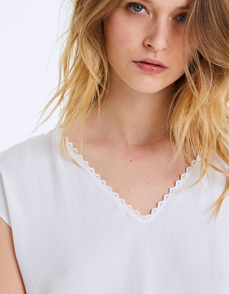 Top jacquard décolleté nœud dos femme-5
