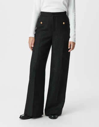 Pantalon large noir esprit tweed pailleté
