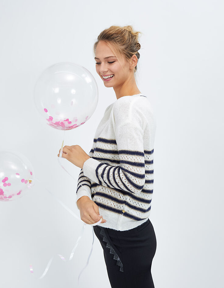 Pull marinière blanc cassé rayé marine et or I.Code-1