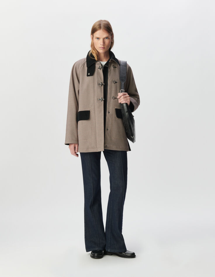 Women’s burgundy houndstooth and velvet parka-1 Women’s burgundy houndstooth and velvet parka-1