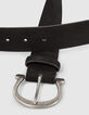 Ceinture jean en cuir suédé noir boucle western femme-3