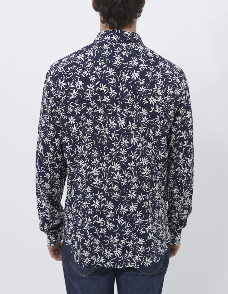 Marineblaues Herrenhemd im SLIM-Fit mit Blumenprint-3