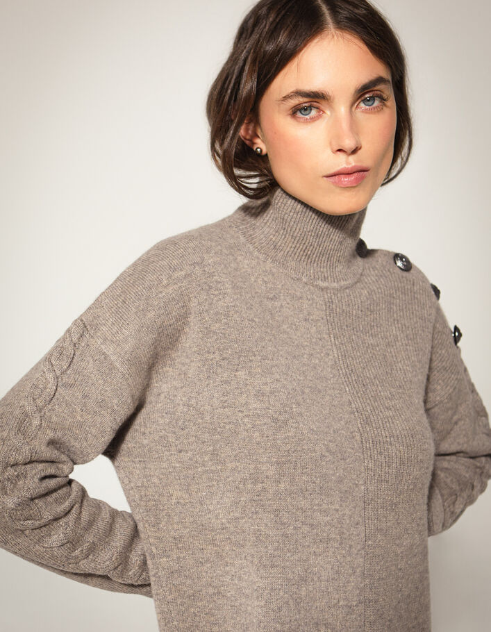 Jersey de lana arena botones hombros mujer - IKKS