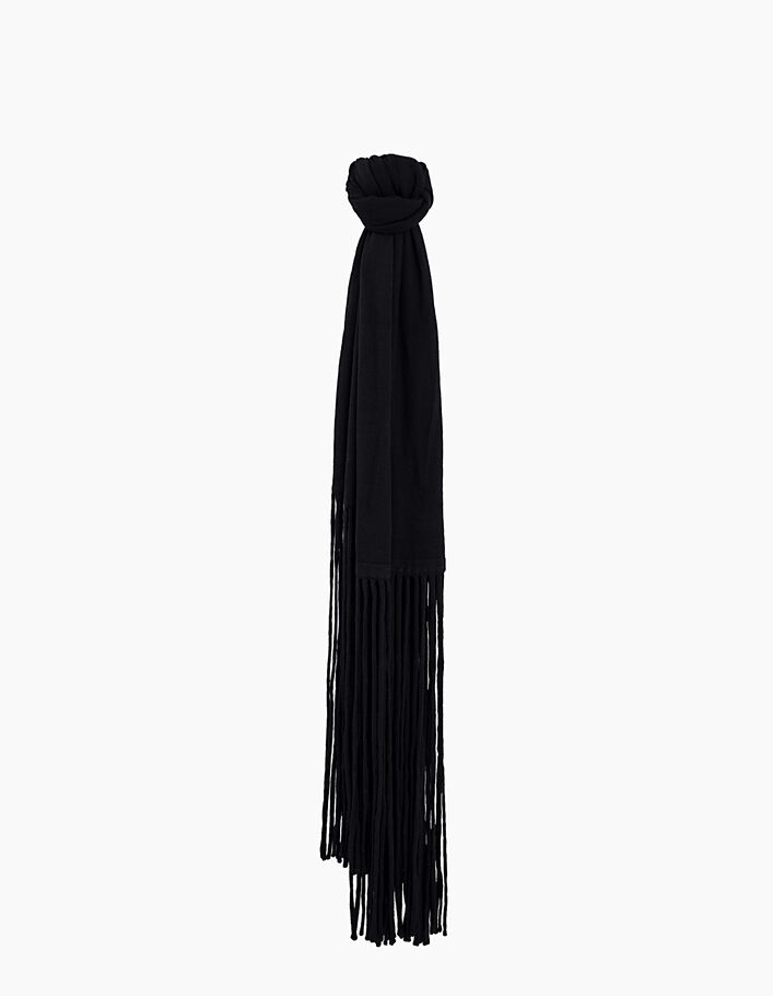 Women's black fringed scarf