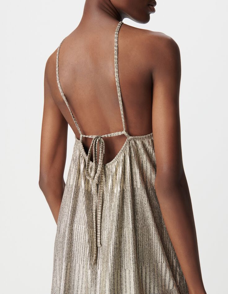 Robe dor&eacute;e maille m&eacute;tallis&eacute;e c&ocirc;tel&eacute;e Femme-4