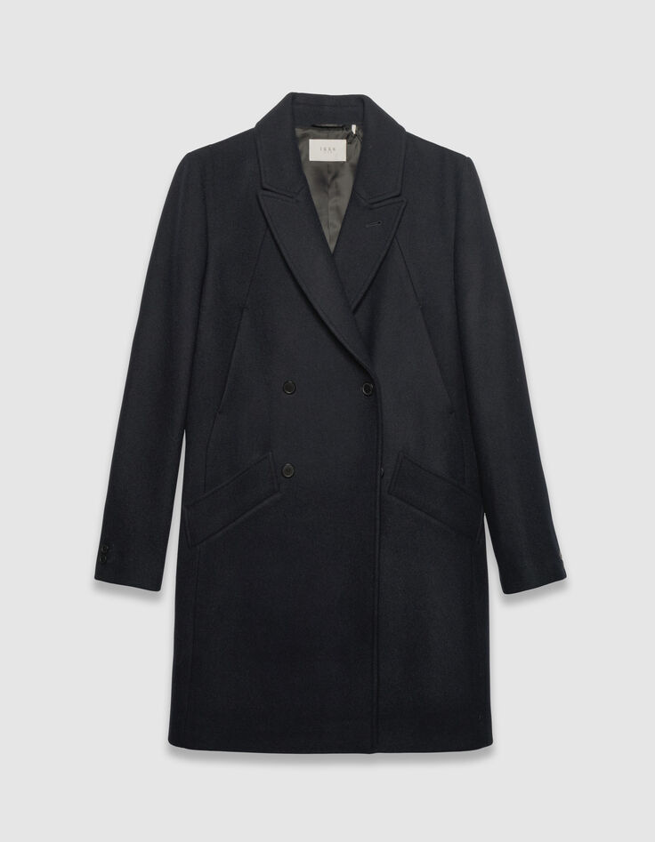 Blauer Herrenmantel halblang &uuml;berkreuzt Knopfleiste-6