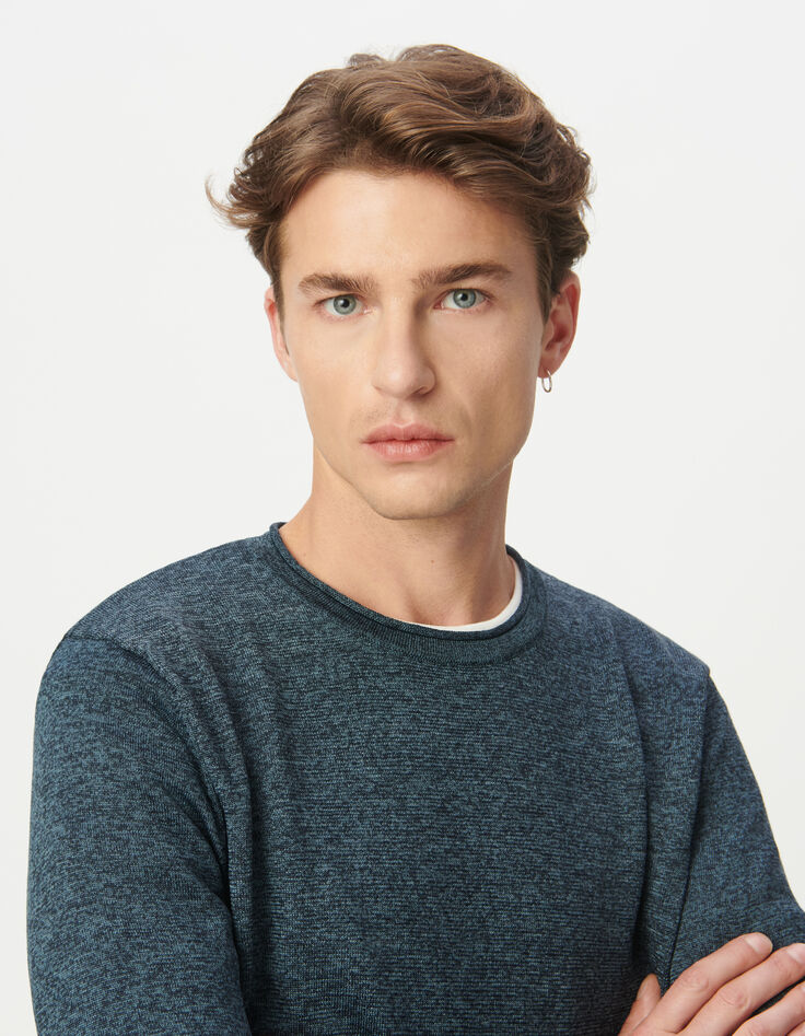 Pull bleu tricot mouliné Homme-4