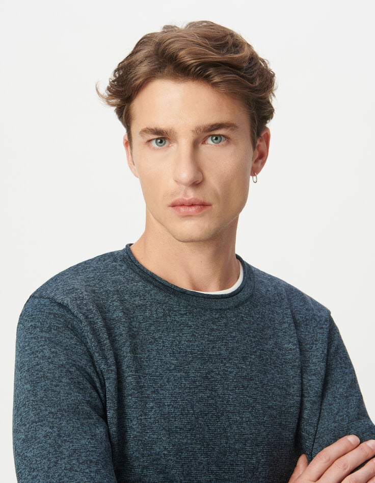 Pull bleu tricot mouliné Homme-4 Pull bleu tricot mouliné Homme-4