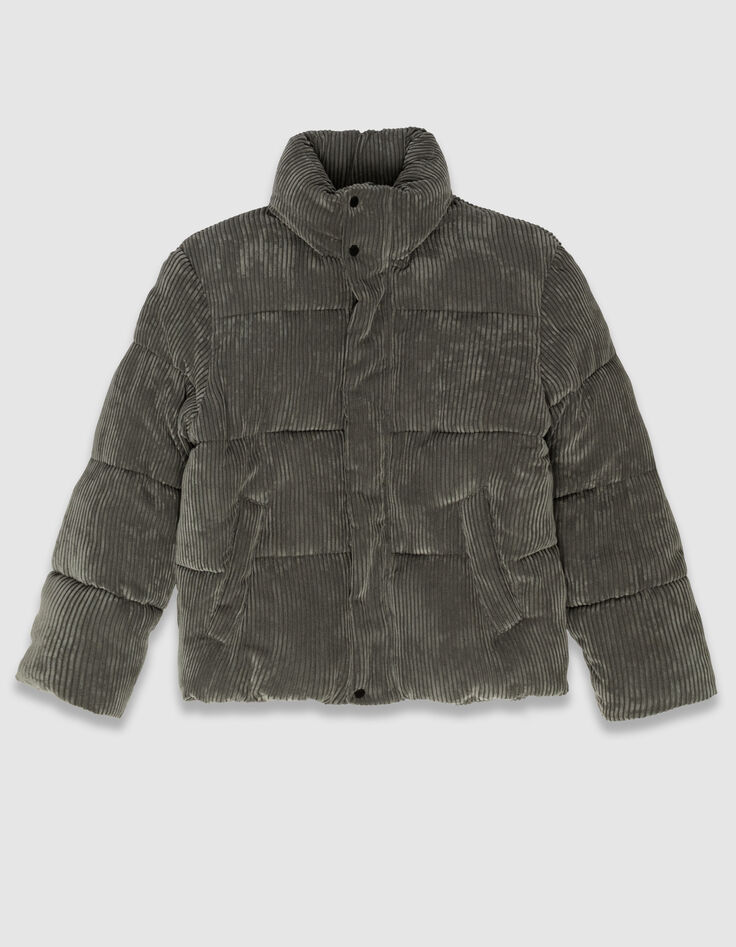 Men’s grey corduroy padded jacket with detachable hood-6 Men’s grey corduroy padded jacket with detachable hood-6