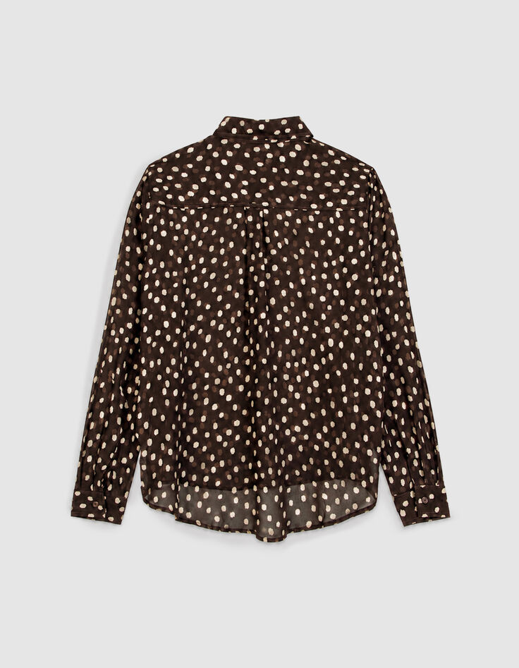 Chemise marron fluide voile imprim&eacute; pois Femme-8