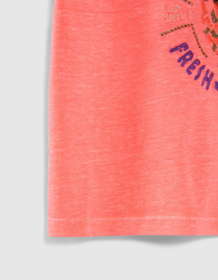 Neonrosa Mädchen-T-Shirt mit Ananasstickerei-4