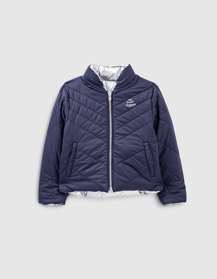 Doudoune reversible argent et navy recyclee fille IKKS