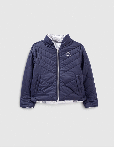 Girls' silver and navy recycled reversible padded jacket