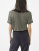 Women’s khaki button-neck T-shirt with chest pocket detail-3